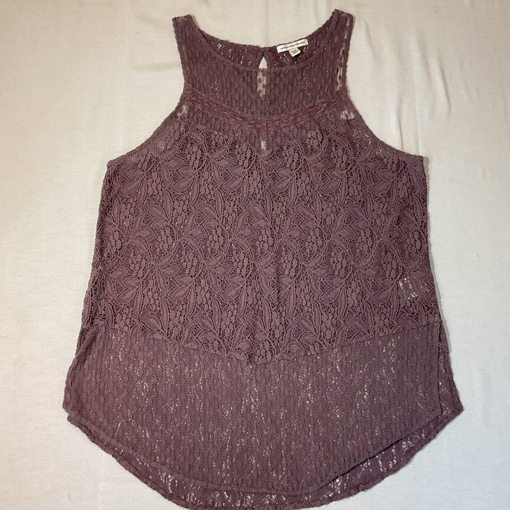 American Eagle Outfitters Purple/Gray Lace/Crochete Tank Top Blouse, Size XL
